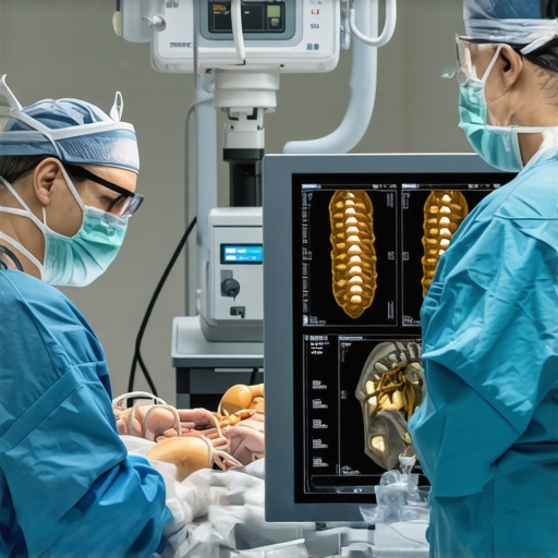 Advanced Technology in Spine Surgery: Robotic-Assisted Decompression Modern surgical suite with robotic systems and digital imaging for spinal decompression