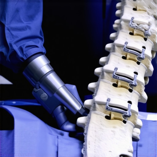 Expert performing robotic spine surgery Surgeon using robotic-assisted technology during spine procedure