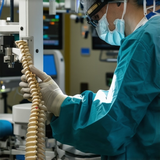A surgeon using robotic-assisted tools during a spine surgery in NJ
