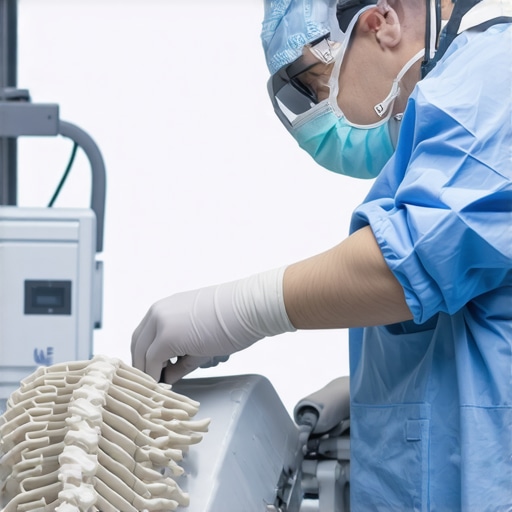 A surgeon using robotic-assisted technology during spine surgery