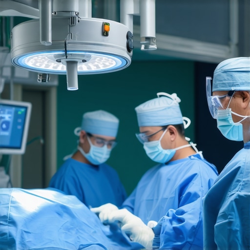 Surgeons performing robotic-assisted spine surgery with advanced technology in a modern operating room