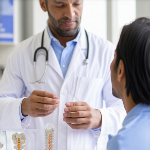 Spine surgeon consulting with patient about minimally invasive surgery techniques in NJ.