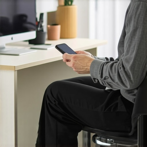 Tools for Long-Term Spine Maintenance Person sitting in ergonomic chair with posture correction devices and health tracking apps in a modern office