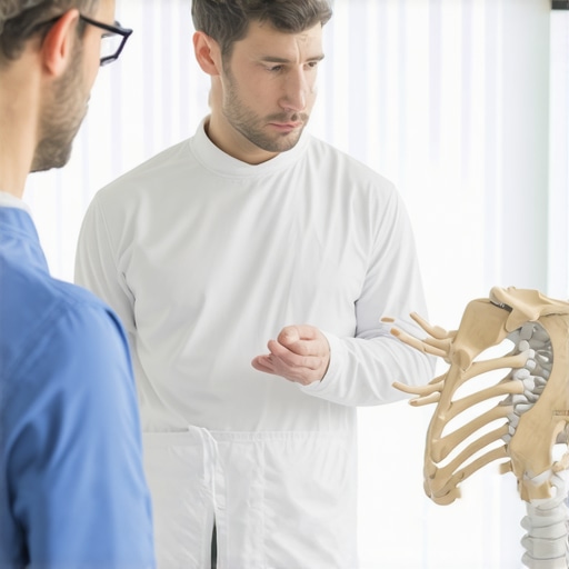 Spine surgeon explaining surgical options to patient in clinic
