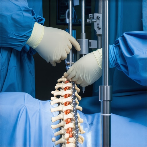 Surgeon using robotic tools for minimally invasive spine surgery