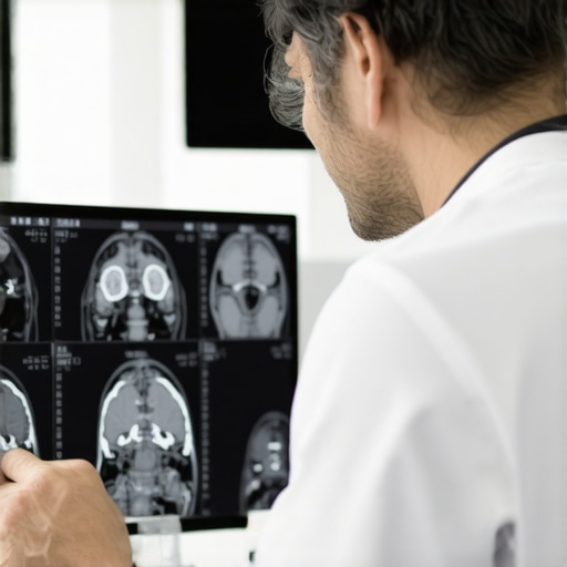 Patient discussing spinal MRI results with a doctor in clinic setting
