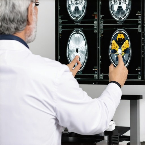 Doctor discussing MRI imaging with patient during spine assessment