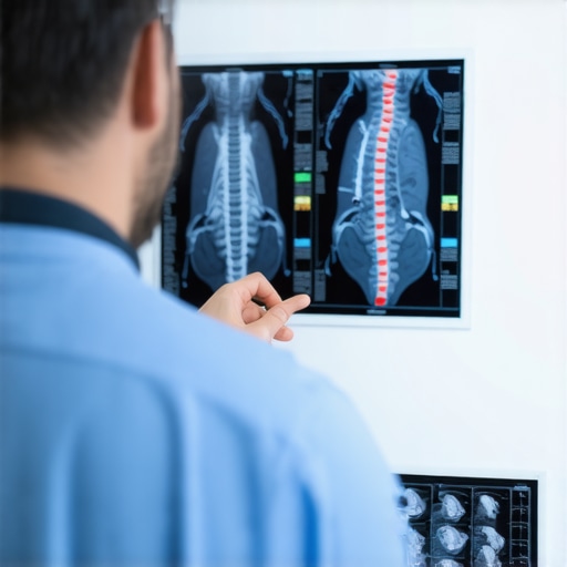 Spine surgeon discussing MRI results with a patient in a clinic