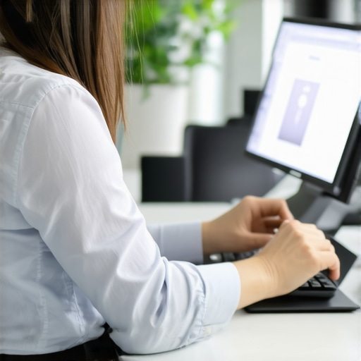 Ergonomic Workspace for Spinal Care Person sitting at ergonomic desk with posture sensor and foam roller nearby