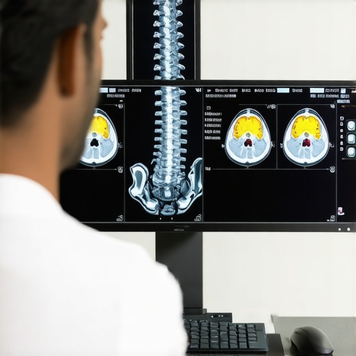 Expert NJ Spine Surgeon Consultation NJ spine surgeon reviewing MRI scans with patient in clinic