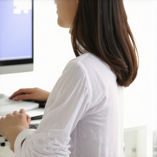 Posture Correction Device in Use Person using a wearable posture sensor at a workstation to support spinal health.