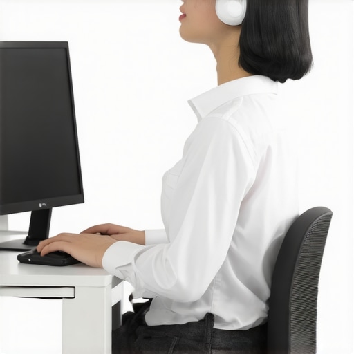 Individual maintaining good posture with posture sensors and ergonomic chair in office setting