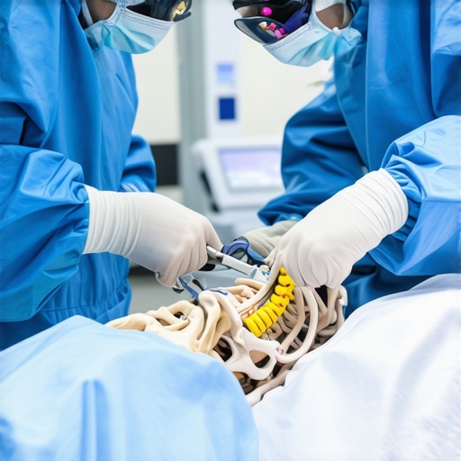 Surgeon using robotic-assisted tools during spine surgery in a NJ hospital