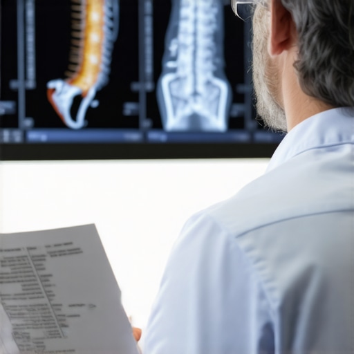 Doctor explaining spine imaging results to a patient.