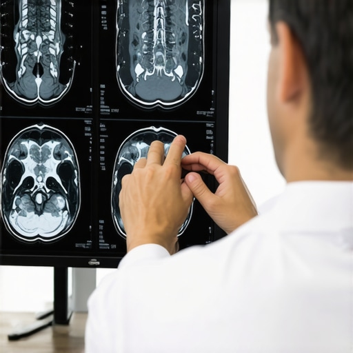 Medical professional analyzing MRI scan of spine to determine non-invasive treatment options