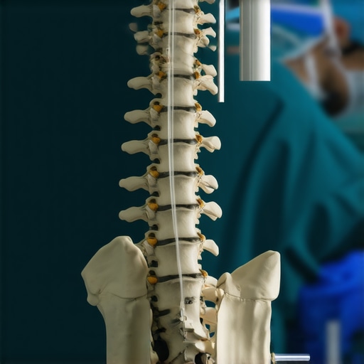 Surgeon using robotic-assisted spine surgery technology in a modern operating room.