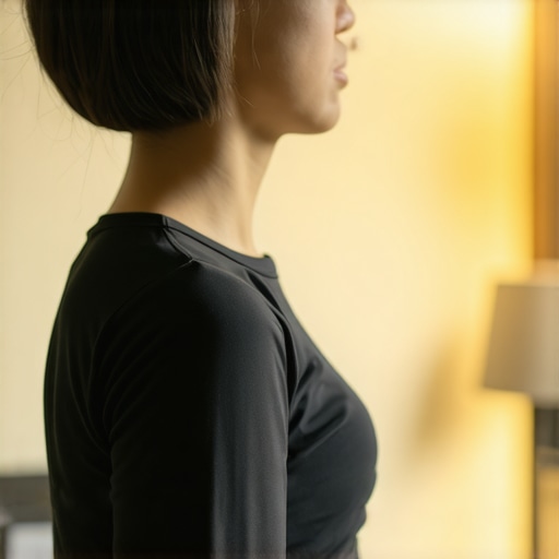 Individual wearing a posture monitor to improve spinal alignment