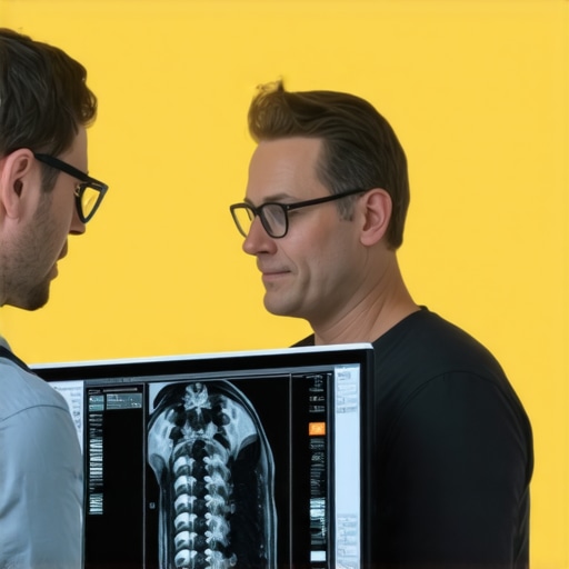 Doctor analyzing spinal MRI with patient during consultation