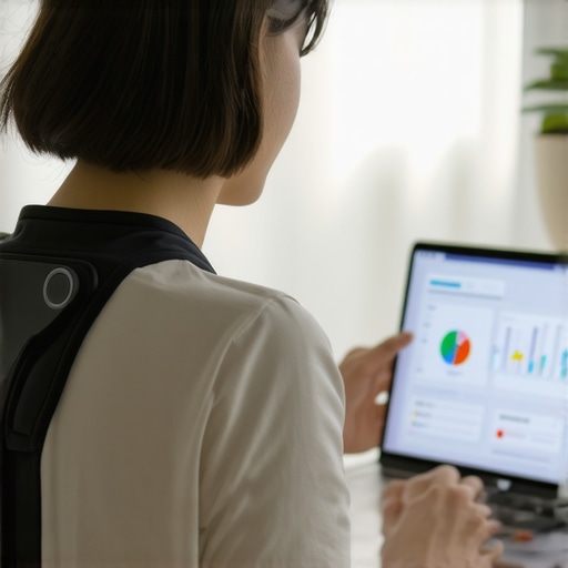 Spine Monitoring Technology at Home Person tracking spine health with a posture sensor and laptop