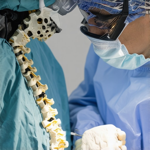A spine surgeon utilizing modern minimally invasive tools during surgery