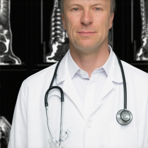 Spine surgeon examining MRI scans of a patient's spine for surgical assessment